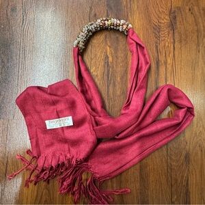 Pashmina Scarf Wrap Red Beaded